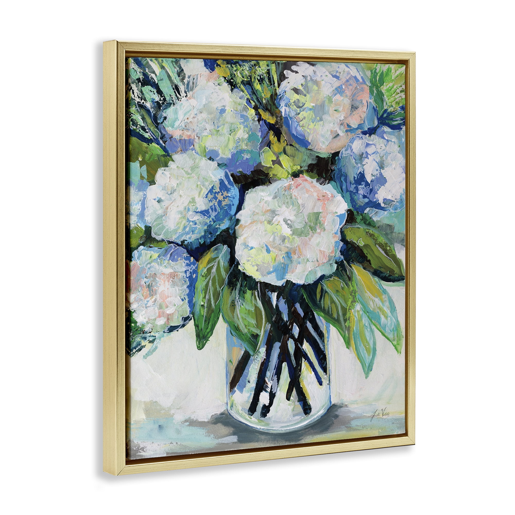 Stupell Industries Abundant White Hydrangeas Botanical & Floral Painting Gold Floater Framed Art Print Wall Art, 17 x 21