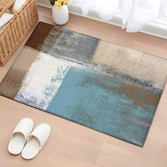 2x3 Ft Entryway Area Rug, Modern Blue Kitchen Rug Runner Washable Floor Mat, Rustic Mottled Oil Painting Texture Non Slip Indoor Door Mat Throw Carpet for Bathroom Living Room Bedroom