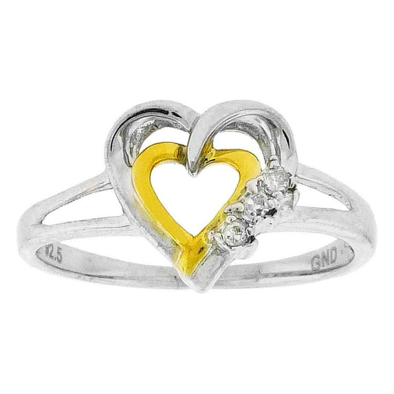 Two-tone Sterling Silver Womens Round Diamond Double Heart Ring .03 Cttw