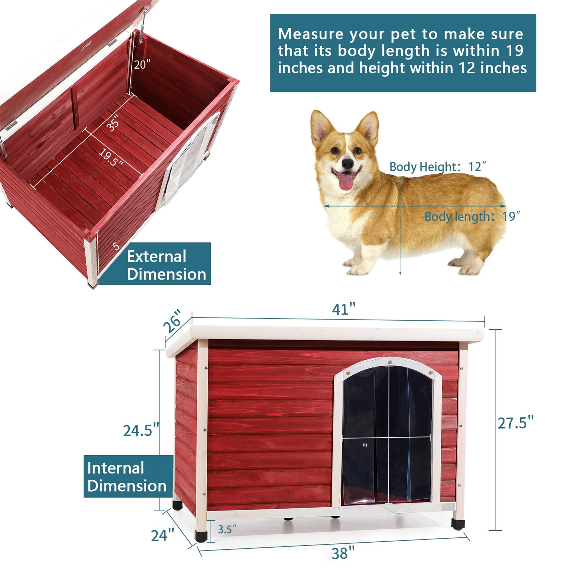 Pefilos 41.5" Width Wooden Dog Houses for Small Medium Large Dogs Outdoor Weatherproof Dog Kennel with Raised Feet, Red