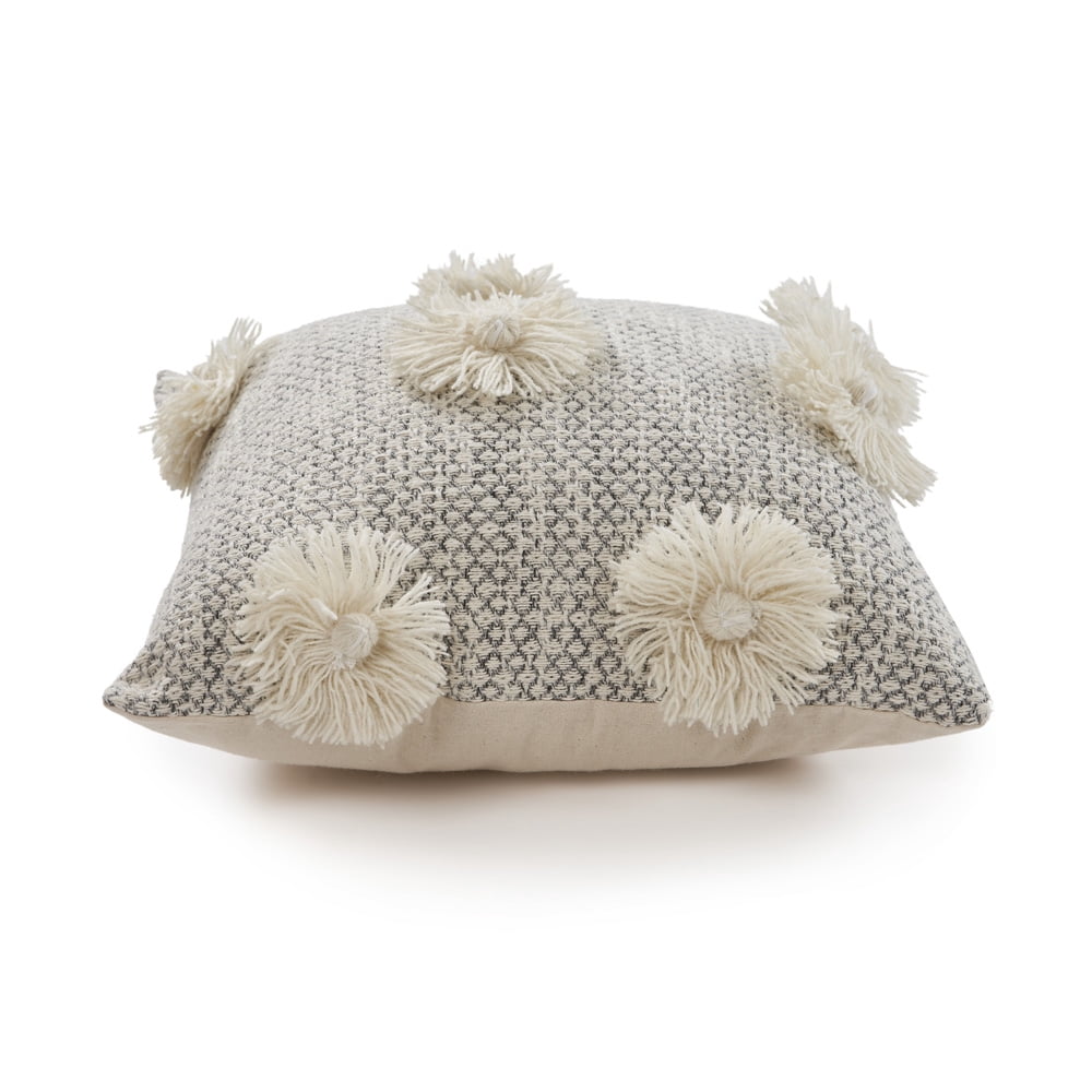 Lr Home Xavia 18" x 18" Gray/Ivory Floral Tufted Cotton Adult Decorative Throw Pillow