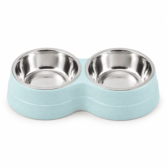 WEAIZYS Double Cat Food Bowl - Stainless Steel Bowls with Easy-to-Clean Detachable Design, Non-Slip Base, Pet Feeder for Kittens and Medium Cats (Blue)