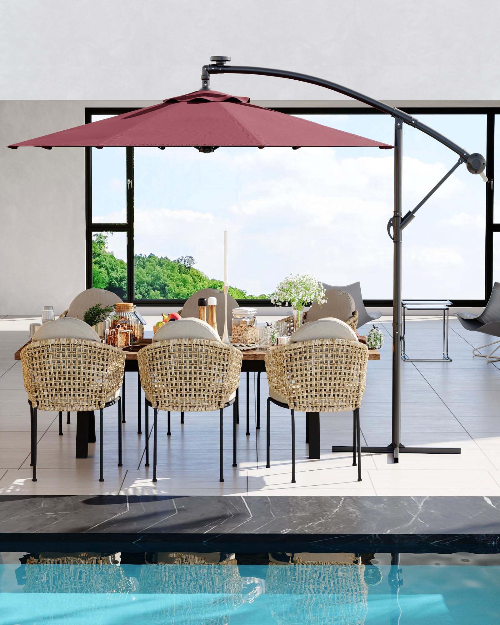 Goldensoil 10ft Patio Umbrellas Offset Outdoor Cantilever Hanging Umbrella with Infinite Tilt,Claret