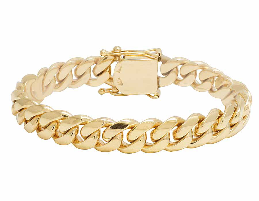 Mens 14k Gold Pvp Plated Solid Thick Miami Cuban Link Bracelet Stainless Steel 