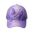 thumbnail image 2 of Purple Floral Hummingbird Print Awareness Hat | Unisex, Purple Ribbon Design, Pansy Floral Print, Awareness Support, Baseball Cap(H-Style), 2 of 9