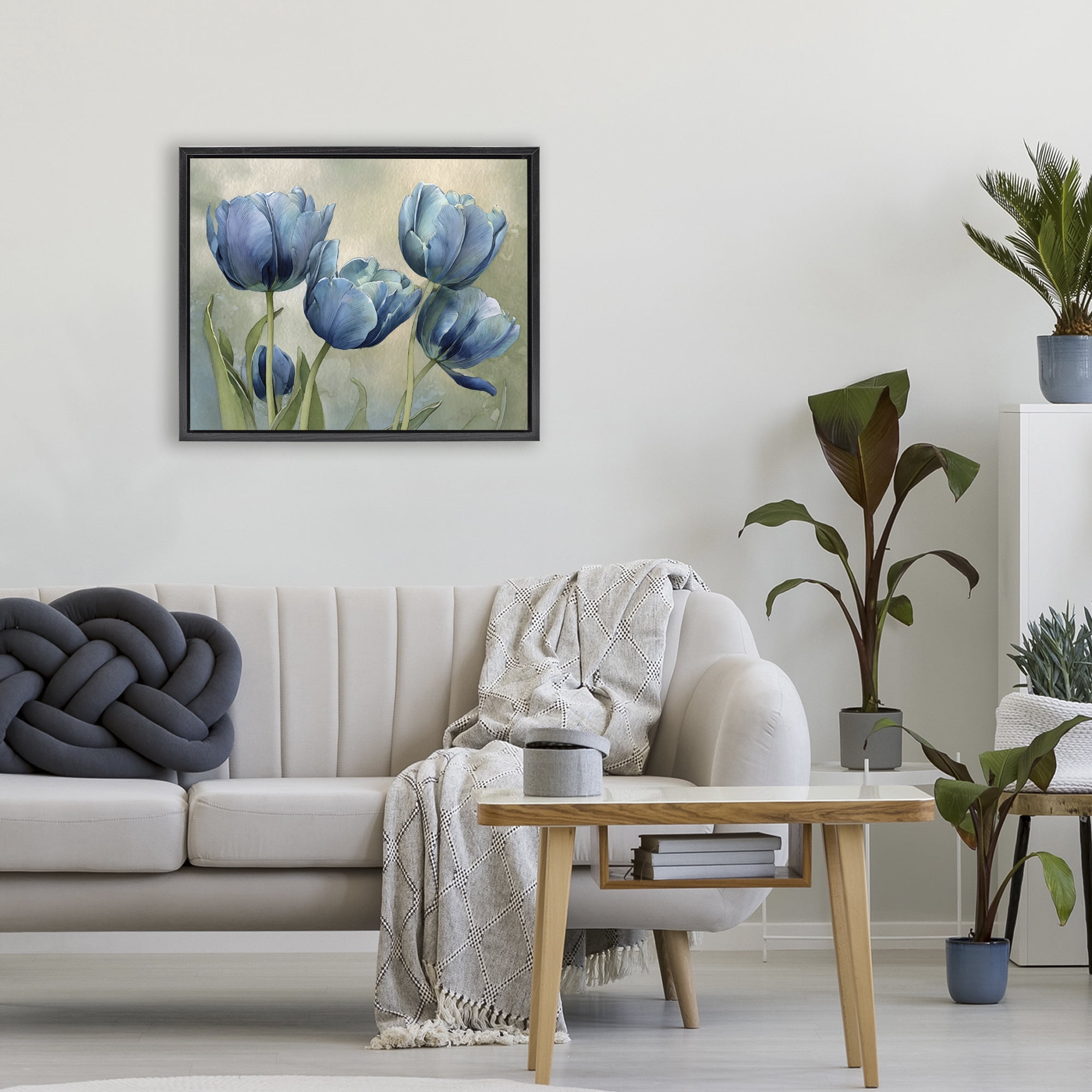 Stupell Industries Drawn Blue Tulip Flowers Black Framed Floater Canvas Wall Art, design by Franklyn Gregory