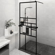 Casafoyer Walk-in Shower Wall with Shelf Black 31.5"x76.8" ESG Glass&Aluminum