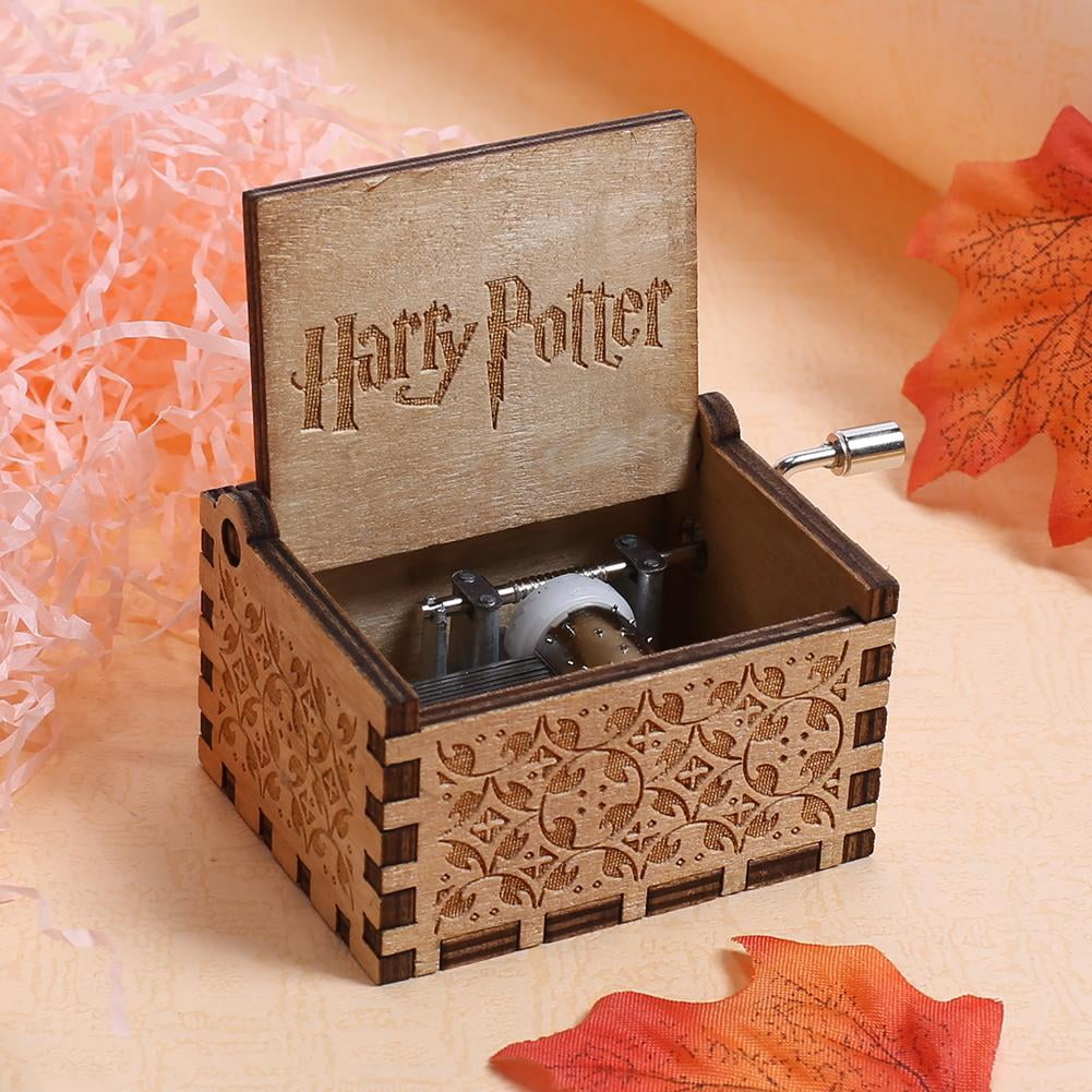 Vintage Handmade Engraved Wooden Harry Potter Music Box Christmas Craft Gift