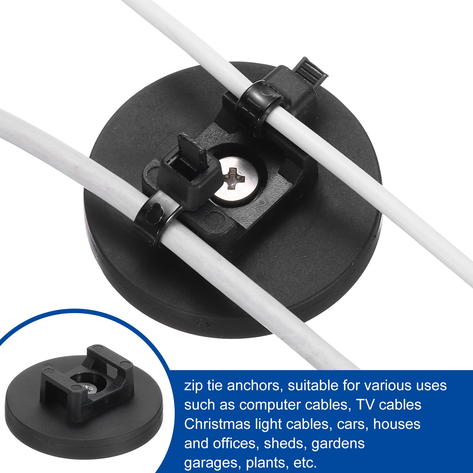 Uxcell 10Pcs Magnetic Zip Tie Mount Adjustable Cable Tie Holder with 8" Cable Zip Ties,Black