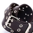 thumbnail image 5 of Double Grommet Belt for Women Men Leather Punk Rock Adjustable Belts Double Prong Buckle Eyelet Hollow Waist Belt Pink, 5 of 6
