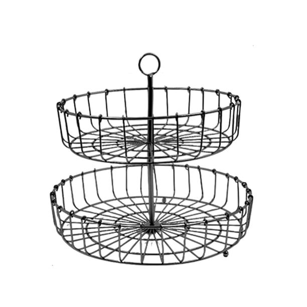 Injueey Cesta de almacenamiento de frutas de metal elegante, conveniente y segura para un almacenamiento conveniente, cesta de frutas de 2 Almacenamiento y organización del hogar Negro