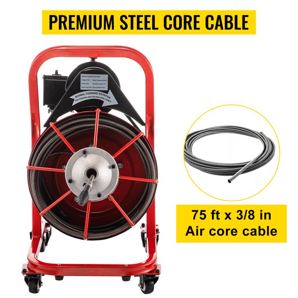 VEVOR Taladro de drenaje electrico, 75' x 3/8", máquina limpiadora de drenaje de 250 W para tuberías de 2 a 4 pulgadas, recogedor de pelo para fregadero de cocina, bañera de baño, inodoro obstruido
