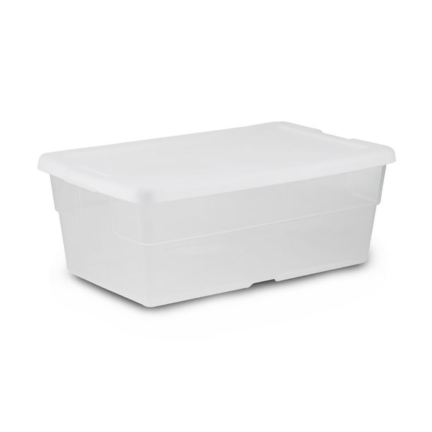 Sterilite 6 Qt Clear Plastic Storage Container Bin, Snap Close White Lid, 36 Pack