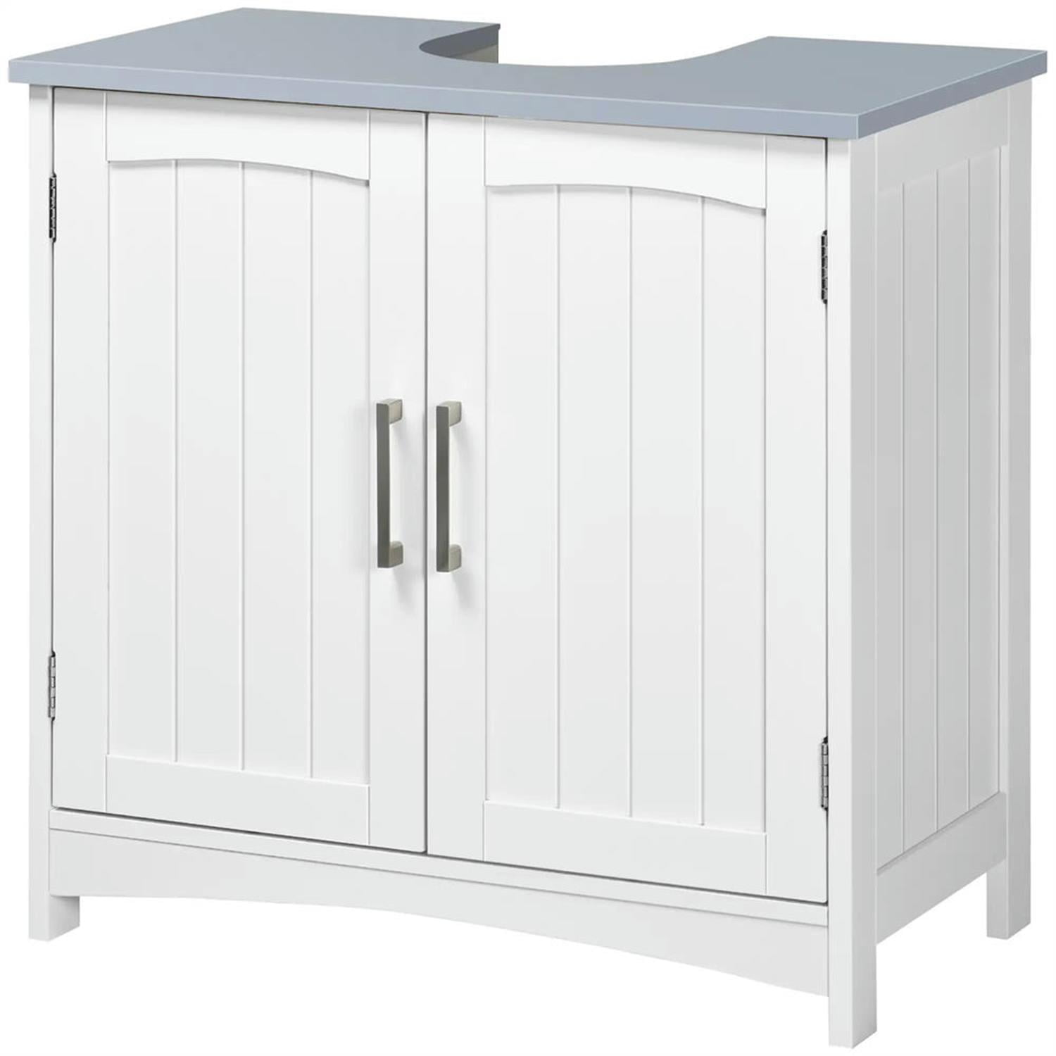 Demi Bonn 23" Modern Bathroom Vanity with U-Shape Cut-Out and Adjustable Shelf, Pedestal Sink 2-Door Cabinet, Under Sink Cabinet, White
