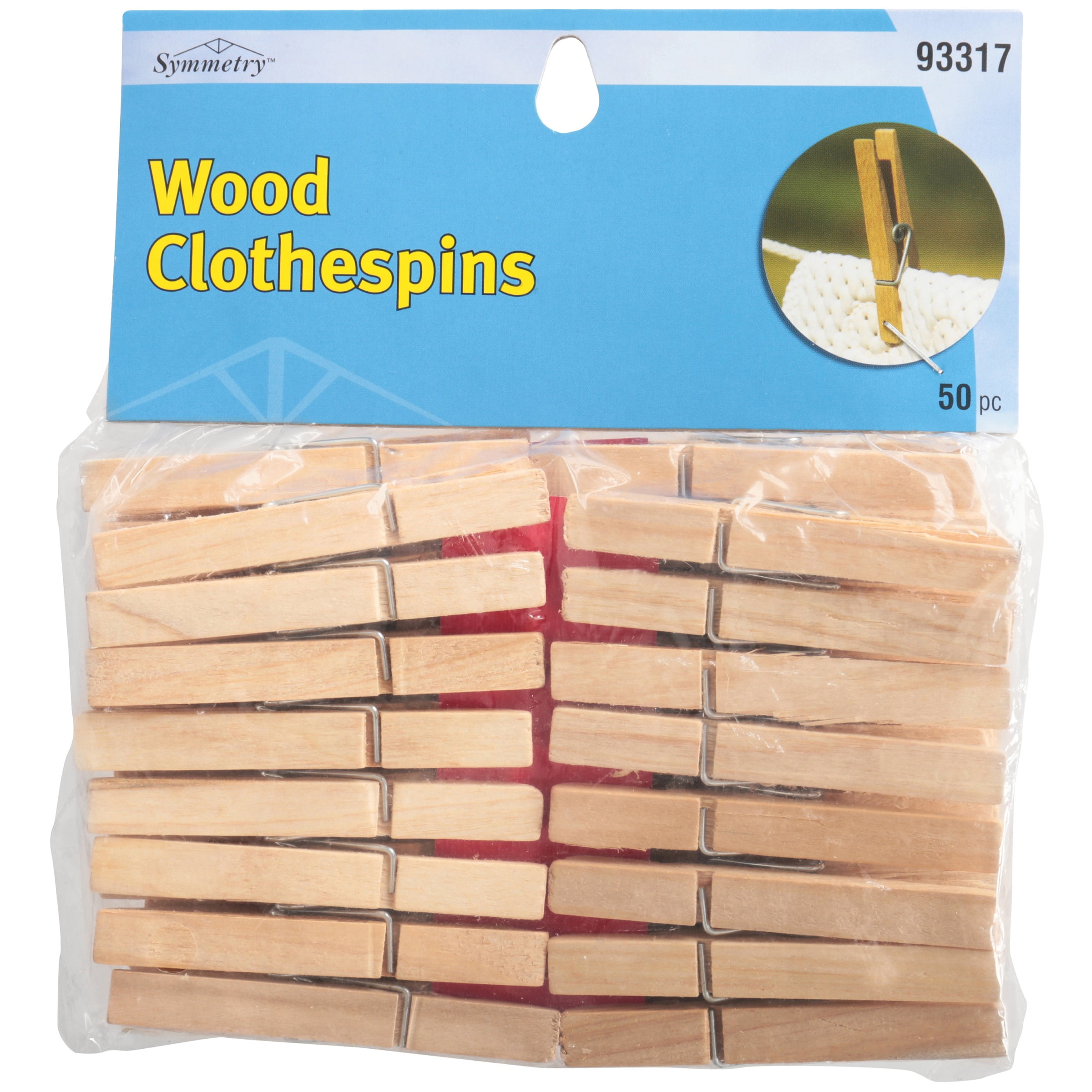 (3 pack) Symmetry Natural Wooden Clothespins, 2.78”, Non-Coated, Traditional, Clothespins for Crafts, 50 ct