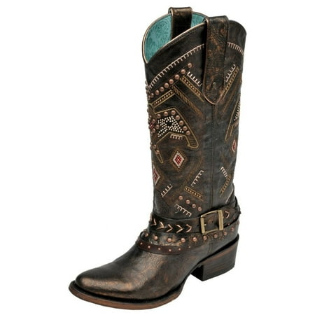 - Corral Western Boots Womens Studded Harness Distressed Bronze C2932