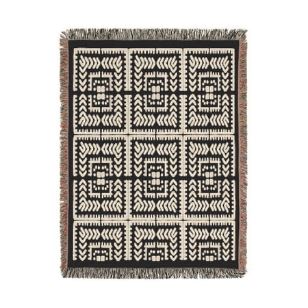 Black and Cream Geometric Woven Throw Blanket 100% Cotton Boho Chevron and Diamond Design for Sofa Decor