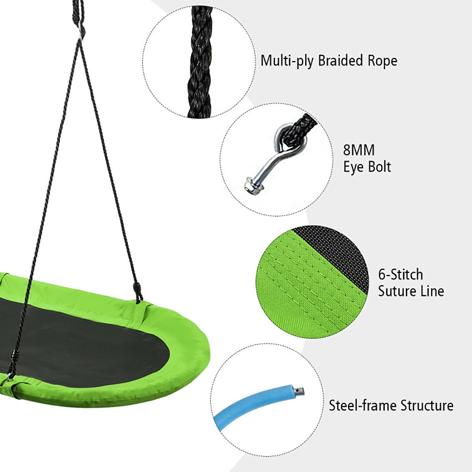 CIPACHO 60" Saucer Surf Outdoor Adjustable Kids Swing Set, Kids Playground for Backyard, Green