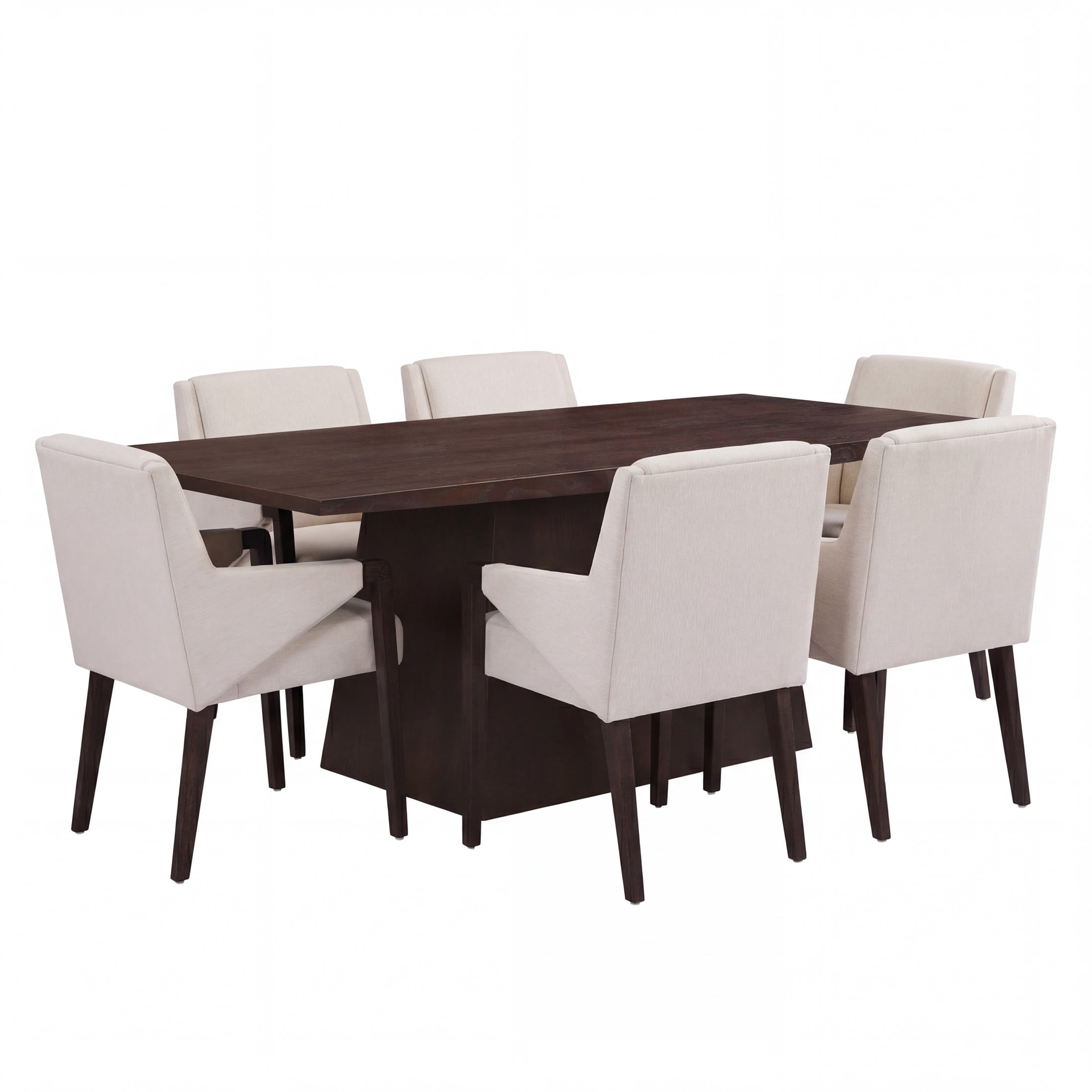 Christopher Knight Home 7-Piece Modern Dining Set with Espresso Pedestal Wood Table and Linen Chairs