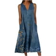 thumbnail image 1 of Robes d'Été pour Femmes Longueur Midi, Robe Longue d'Été à Imprimé Floral pour Femmes avec Poches Boutons Manches Courtes, 1 of 5