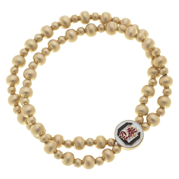 Women' CANVAS Style South Carolina Gamecocks Two-Row Ball Bead Stretch Bracelet