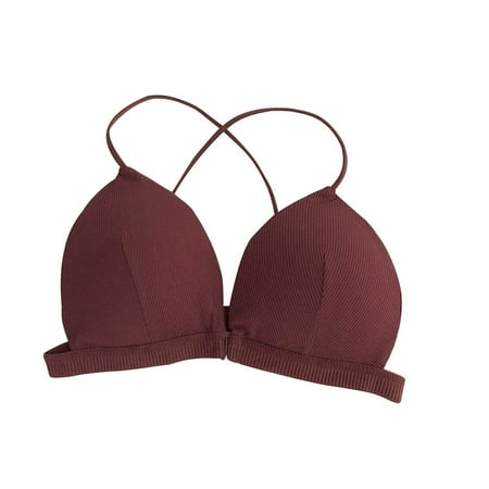 

Kironypik Wireless Bra Breathable Push up Bralette Threaded Cotton Sexy Front Buckle Underwear White Wine red