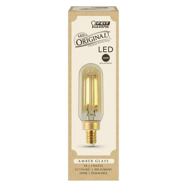 Feit Electric 3002323 T8 E12 Candelabra LED Bulb Amber 40W Equivalence