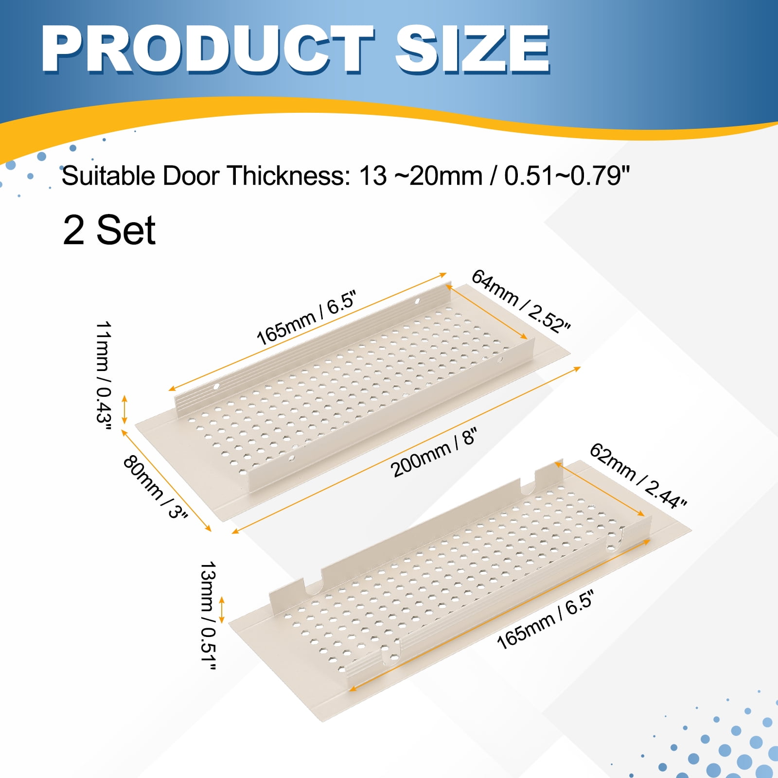 Uxcell 2 PCS Door Air Vent Cover, 8 x 3 Inch (LxW) Cabinet Vent Two Sided Door Grille Heavy Duty Rust-Proof for Floor Cabinet Bathroom Kitchen, Cashmere Gray (Openings 6.5 x 2.52)