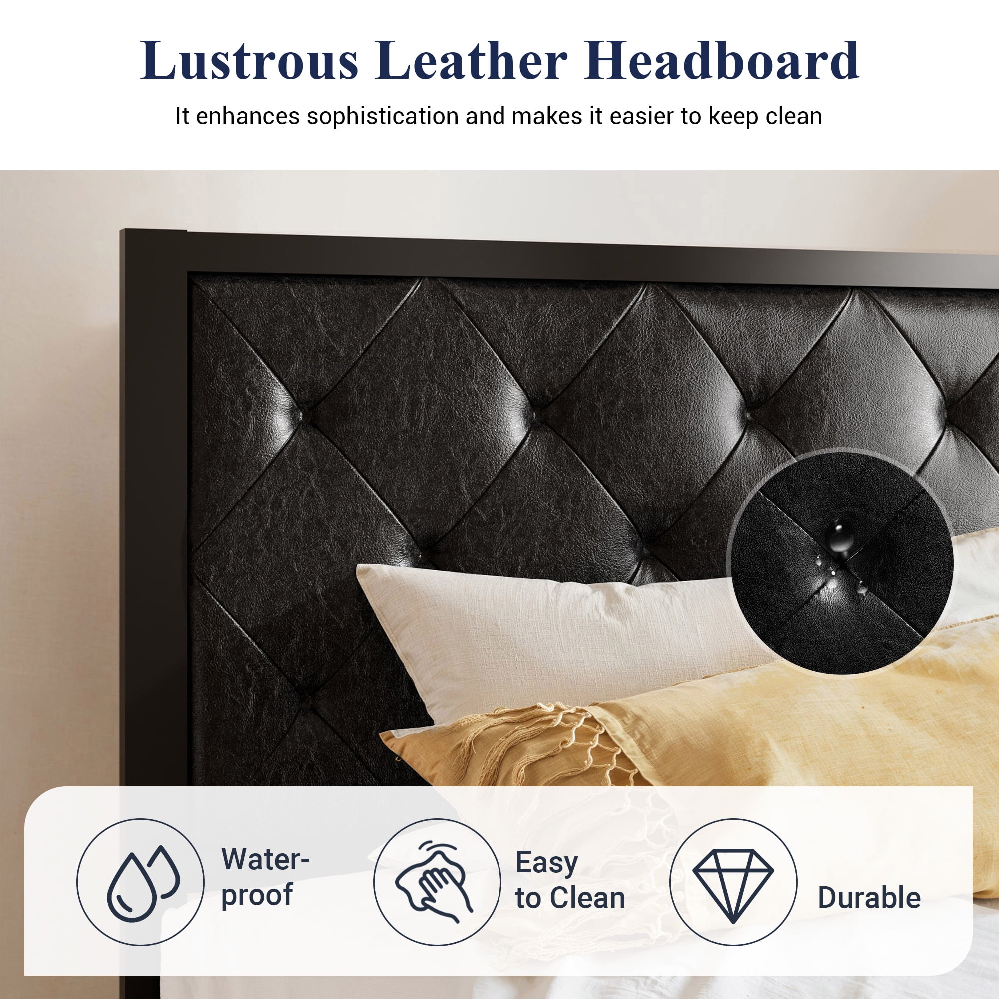 4 EVER WINNER Full Size Bed Frame, Modern Upholstered Platform Bed Frame  with Diamond Tufted Headboard and Wingback, Black Velvet