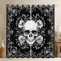 jejeloiu Spooky Gothic Black Out Curtains,Skull Flower Pattern Curtains Pack of 2 (42x63 Each),White Gray Black Bedroom Curtains For Men Women,Super Cozy Room Decor