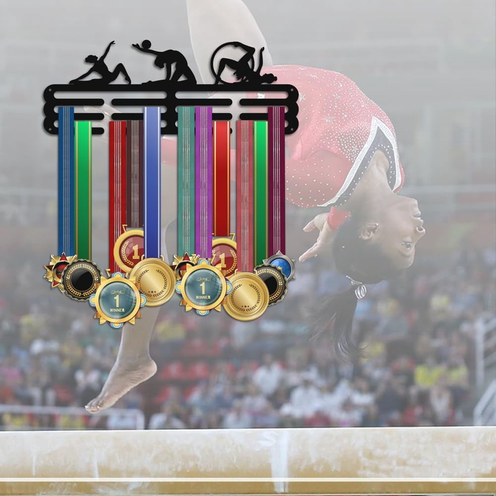 PH Gymnastics Medal Display Medal Hanger Sports Ribbon Holder Competition Medal Holder Medals Display Awards Medal Rack Wall Mount Tiered Medal Hook for Athletes Competition Black