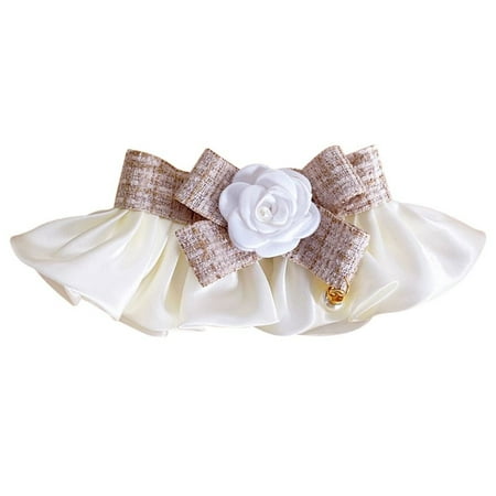 Adjustable Pet Scarf Accessories Neck Strap Dog saliva towel Pearl Collar Lace Bowknot Puppy String Bib Dog Neckerchief BEIGE L