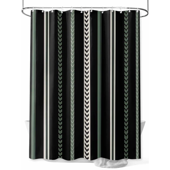 Fsddascl Black Green White Shower Curtain Set - Long 72" x 84" Washable Bathtub Curtain with 12 Hooks, Boho Vintage Abstract Striped Lines Waterproof Fabric Stall Shower Curtains for Bathroom/Bathtub
