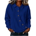 thumbnail image 2 of WIZUTIZ Women's Solid Color Button Front Lapel Collar Long Sleeve Sweatshirt Casual Sporty Pullover Top for Winter, 2 of 7