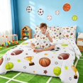 thumbnail image 3 of Manfei Cartoon Football King Bedding, Baseball Tennis Sports King Bed in a Bag, White Brown Orange, Polka Dots Reversible 7-Piece, 3 of 6