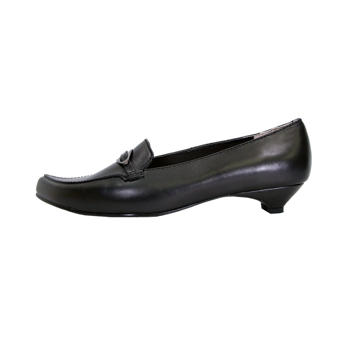 PEERAGE Louise Women Extra Wide Width Smart Casual Leather Loafers with Kitten Heels BLACK 5.5