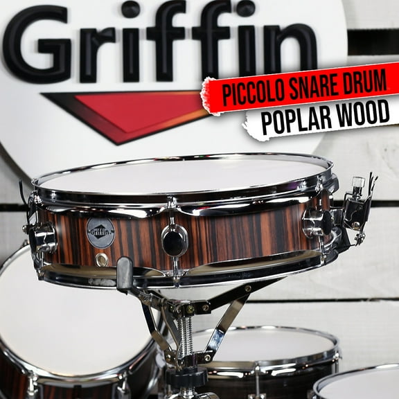 Griffin Piccolo Snare Drum - 13 x 3.5 Black Hickory Poplar Wood Shell Percussion
