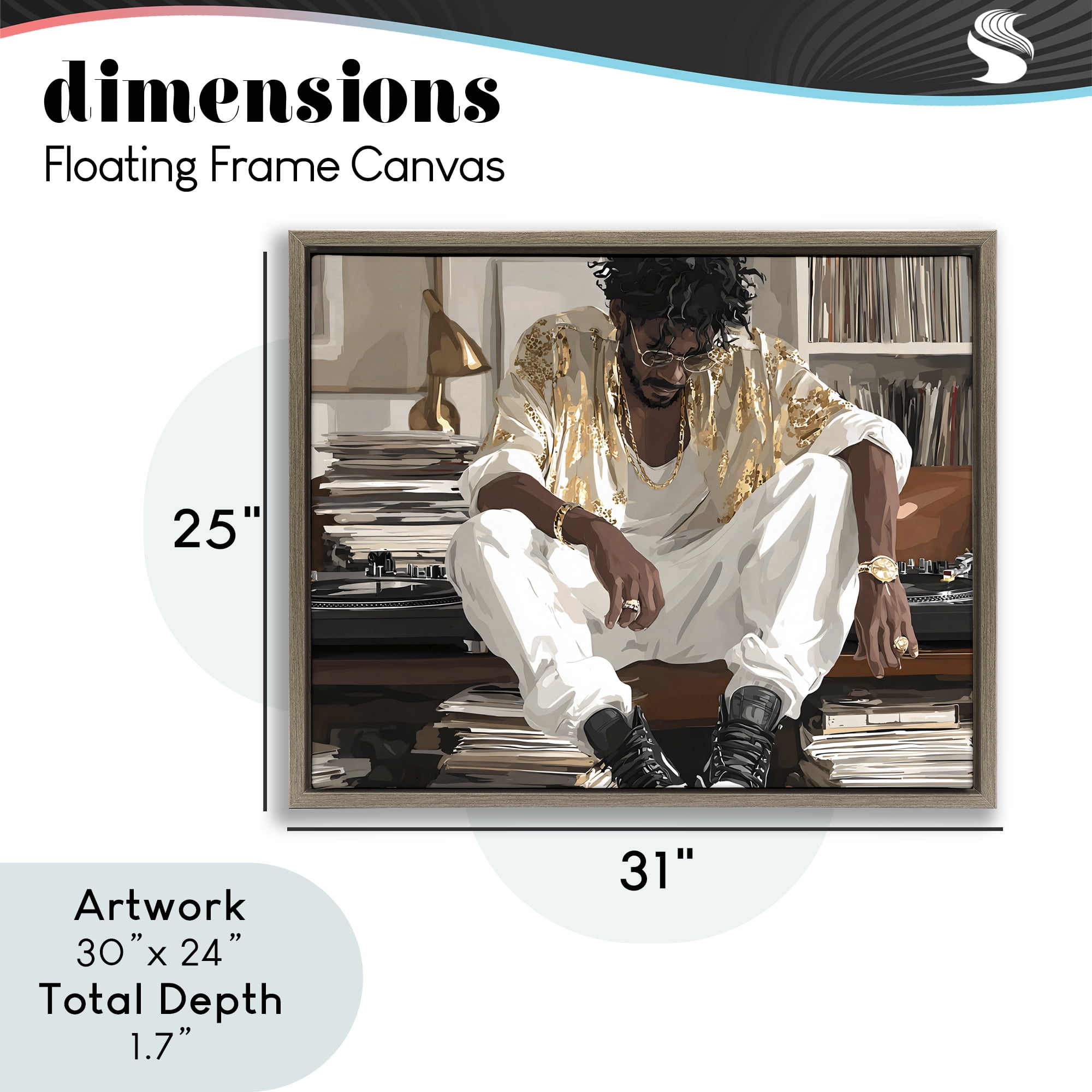 Stupell Industries DJ with Record Collection Brown Framed Floater Canvas Wall Art, design by Franklyn Gregory