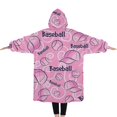 thumbnail image 2 of Oversized Wearable Blanket Hoodie,Pink Baseball Caps and Balls Pattern Sherpa Blanket Hoodie with Super Pockets,Super Warm Fuzzy Pullover for Women & Men, 2 of 6