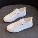 thumbnail image 5 of Zapatos casuales de cuero genuino para mujer, zapatos blancos, zapatos para mujer, deportivos, con cordones, nuevos zapatos planos de moda para verano y primavera, 5 of 5