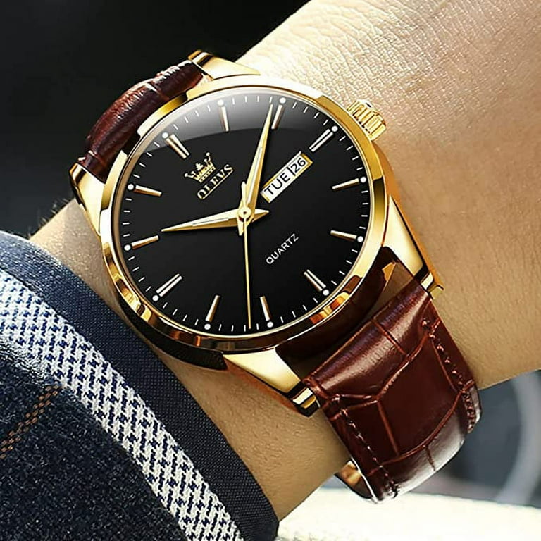 Brown leather watch gold face deals