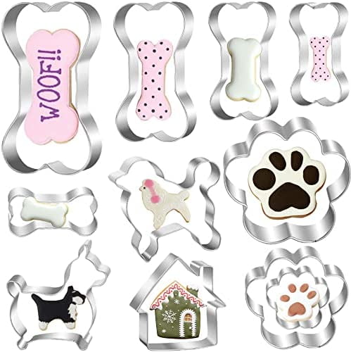 Dog Bone Cookie Cutter Mold 5 Bones & 5 Paw Print Biscuit Molds Stainless Steel 