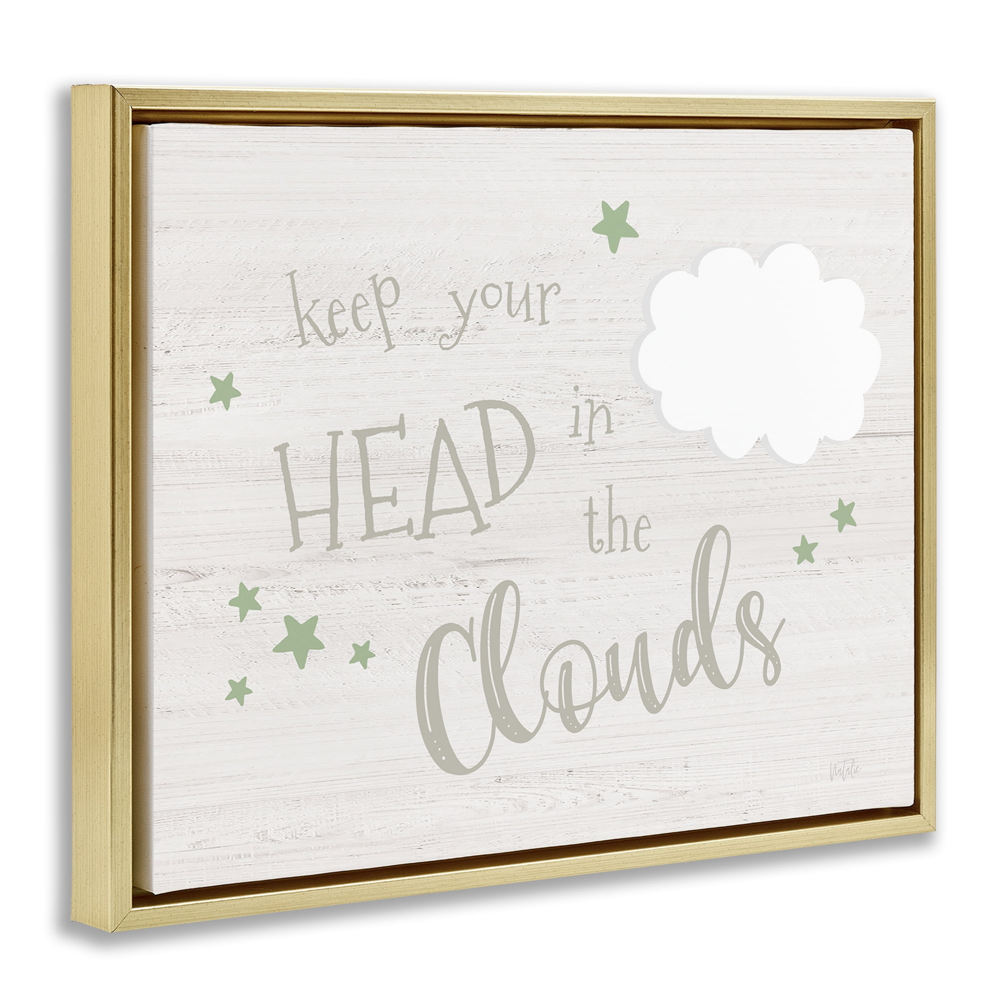 Stupell Industries Head in Clouds Phrase Landscape & Nature Painting Gold Floater Framed Canvas Art Print Wall Art, 21 x 17