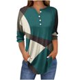 thumbnail image 1 of SwiftWear Blouse for Women Trendy 3/4 V-Neck Button Tops Summer Geometric Patterns Casual Tees 2025, 1 of 5