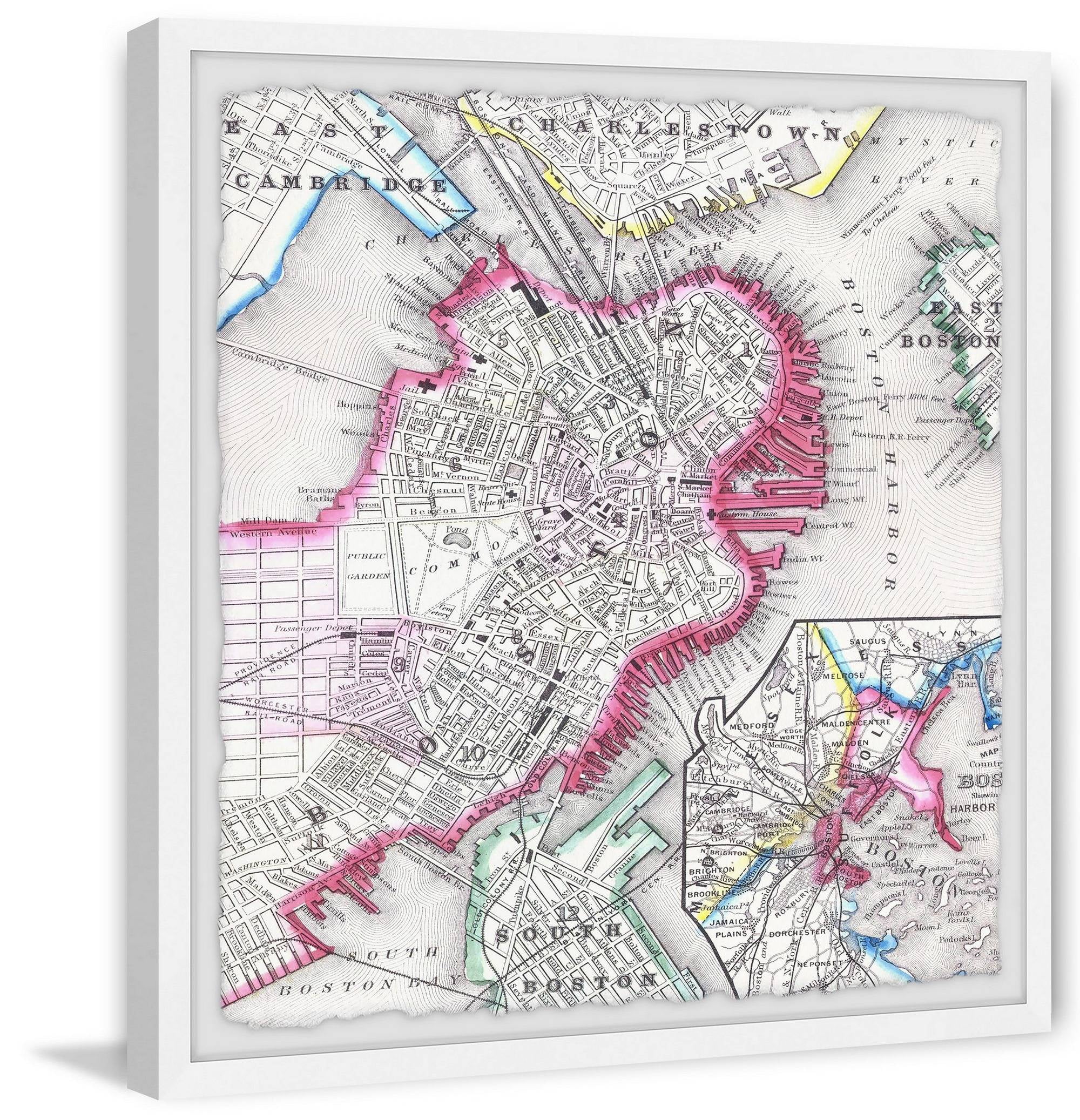 Marmont Hill Vintage Map of Boston Harbor II Framed Wall Art, 32" x 32"