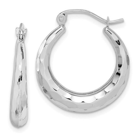 10K White Gold Polished & Diamond-Cut Hoop Earrings