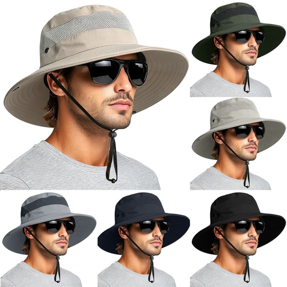 Helii Wide Brim Sun Hat for Men Women – Breathable Mesh Bucket Fishing Hat, Lightweight Quick Dry Outdoor Booney Cap with Chin Strap for Hiking Beach Gardening Dark Gray,A