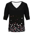 thumbnail image 6 of Odbmxy Summer Blouse for Women V-Neck Short Sleeve Plus Size Womens Tops Leisure Floral Black Button Pullover Holiday Tops, 6 of 6