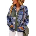 thumbnail image 2 of Women'S Fleece Jacket Print Long Sleeve Button Down Shacket Jacket Coats Blue XL, 2 of 8