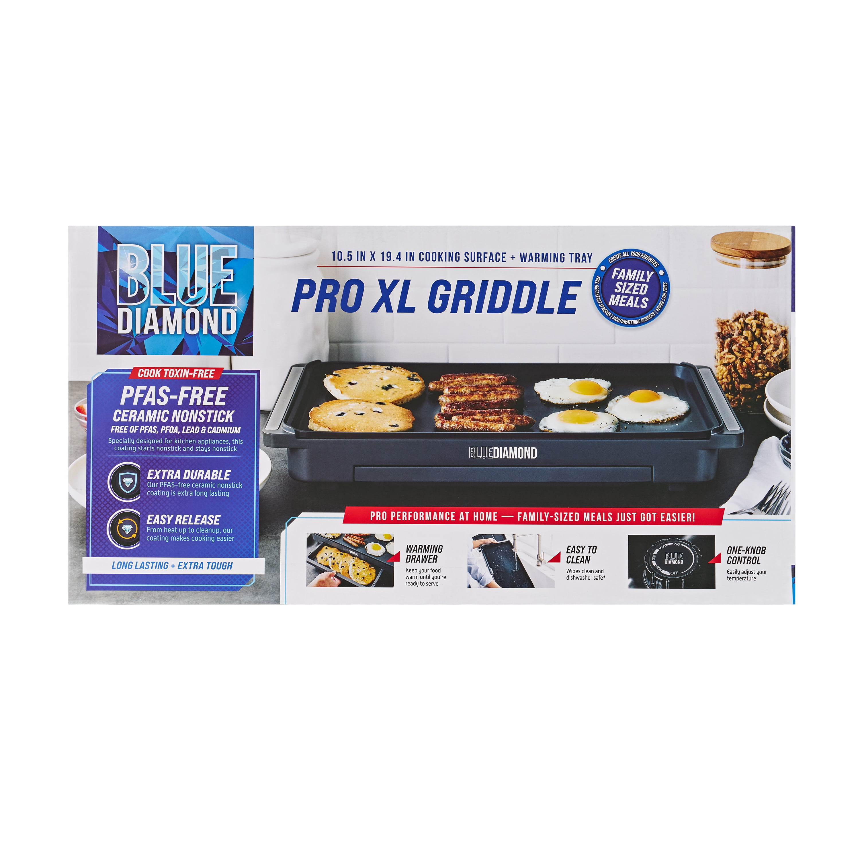 Blue Diamond XL Electric Cermaic Non Stick Griddle with Warming Tray, Graphite
